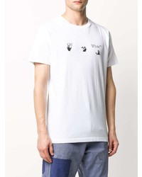 T-shirt à col rond imprimé blanc et noir Off-White