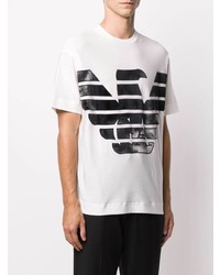 T-shirt à col rond imprimé blanc et noir Emporio Armani