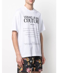 T-shirt à col rond imprimé blanc et noir VERSACE JEANS COUTURE