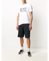 T-shirt à col rond imprimé blanc et noir Ea7 Emporio Armani