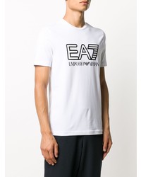 T-shirt à col rond imprimé blanc et noir Ea7 Emporio Armani