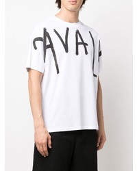 T-shirt à col rond imprimé blanc et noir Roberto Cavalli