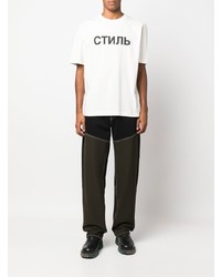 T-shirt à col rond imprimé blanc et noir Heron Preston