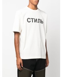 T-shirt à col rond imprimé blanc et noir Heron Preston