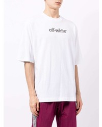 T-shirt à col rond imprimé blanc et noir Off-White