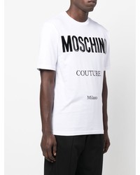 T-shirt à col rond imprimé blanc et noir Moschino