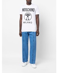 T-shirt à col rond imprimé blanc et noir Moschino