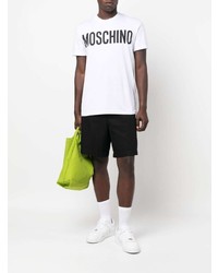 T-shirt à col rond imprimé blanc et noir Moschino