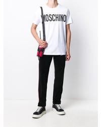 T-shirt à col rond imprimé blanc et noir Moschino