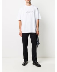 T-shirt à col rond imprimé blanc et noir Balenciaga