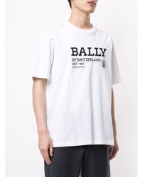 T-shirt à col rond imprimé blanc et noir Bally