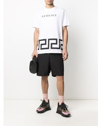 T-shirt à col rond imprimé blanc et noir Versace