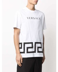 T-shirt à col rond imprimé blanc et noir Versace