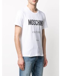 T-shirt à col rond imprimé blanc et noir Moschino