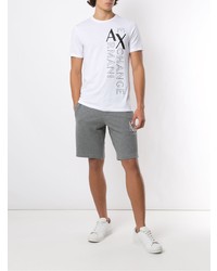 T-shirt à col rond imprimé blanc et noir Armani Exchange