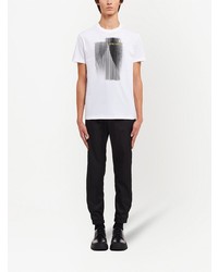T-shirt à col rond imprimé blanc et noir Prada