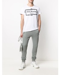 T-shirt à col rond imprimé blanc et noir Balmain