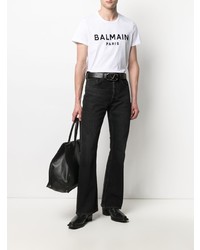 T-shirt à col rond imprimé blanc et noir Balmain