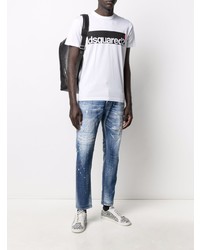 T-shirt à col rond imprimé blanc et noir DSQUARED2