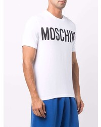 T-shirt à col rond imprimé blanc et noir Moschino