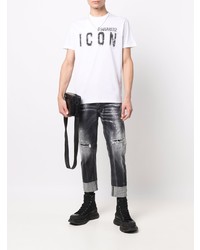 T-shirt à col rond imprimé blanc et noir DSQUARED2