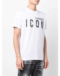 T-shirt à col rond imprimé blanc et noir DSQUARED2