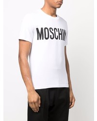 T-shirt à col rond imprimé blanc et noir Moschino