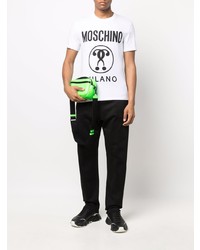 T-shirt à col rond imprimé blanc et noir Moschino