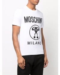 T-shirt à col rond imprimé blanc et noir Moschino