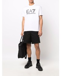 T-shirt à col rond imprimé blanc et noir Ea7 Emporio Armani