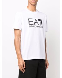 T-shirt à col rond imprimé blanc et noir Ea7 Emporio Armani