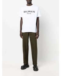 T-shirt à col rond imprimé blanc et noir Balmain