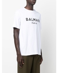 T-shirt à col rond imprimé blanc et noir Balmain