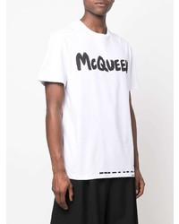 T-shirt à col rond imprimé blanc et noir Alexander McQueen