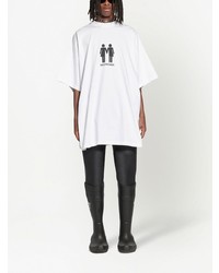 T-shirt à col rond imprimé blanc et noir Balenciaga