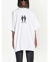 T-shirt à col rond imprimé blanc et noir Balenciaga