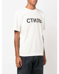 T-shirt à col rond imprimé blanc et noir Heron Preston