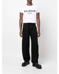 T-shirt à col rond imprimé blanc et noir Balmain