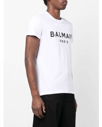 T-shirt à col rond imprimé blanc et noir Balmain