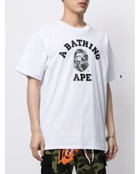 T-shirt à col rond imprimé blanc et noir A Bathing Ape