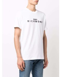 T-shirt à col rond imprimé blanc et noir John Richmond