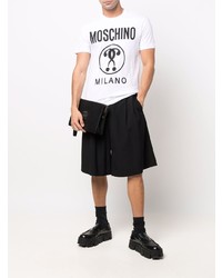 T-shirt à col rond imprimé blanc et noir Moschino