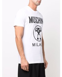 T-shirt à col rond imprimé blanc et noir Moschino