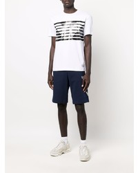 T-shirt à col rond imprimé blanc et noir Ea7 Emporio Armani