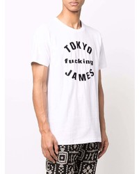 T-shirt à col rond imprimé blanc et noir Tokyo James