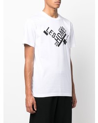 T-shirt à col rond imprimé blanc et noir Les Hommes