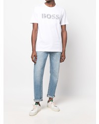 T-shirt à col rond imprimé blanc et noir BOSS