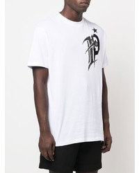 T-shirt à col rond imprimé blanc et noir Philipp Plein