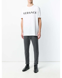 T-shirt à col rond imprimé blanc et noir Versace