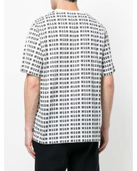 T-shirt à col rond imprimé blanc et noir MSGM